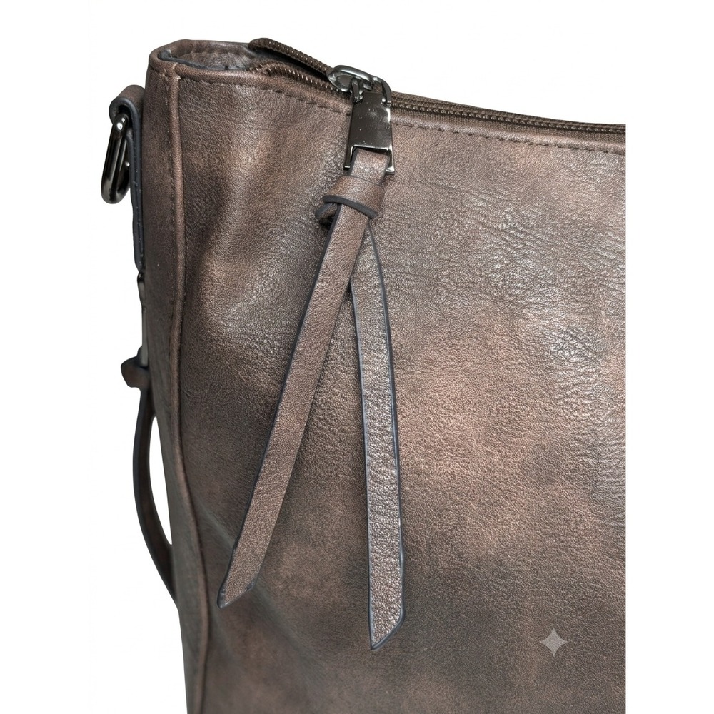 Rare Leather Brighton Concept Shoulder Hobo Bag Brown Metallic - Picture 3 of 7